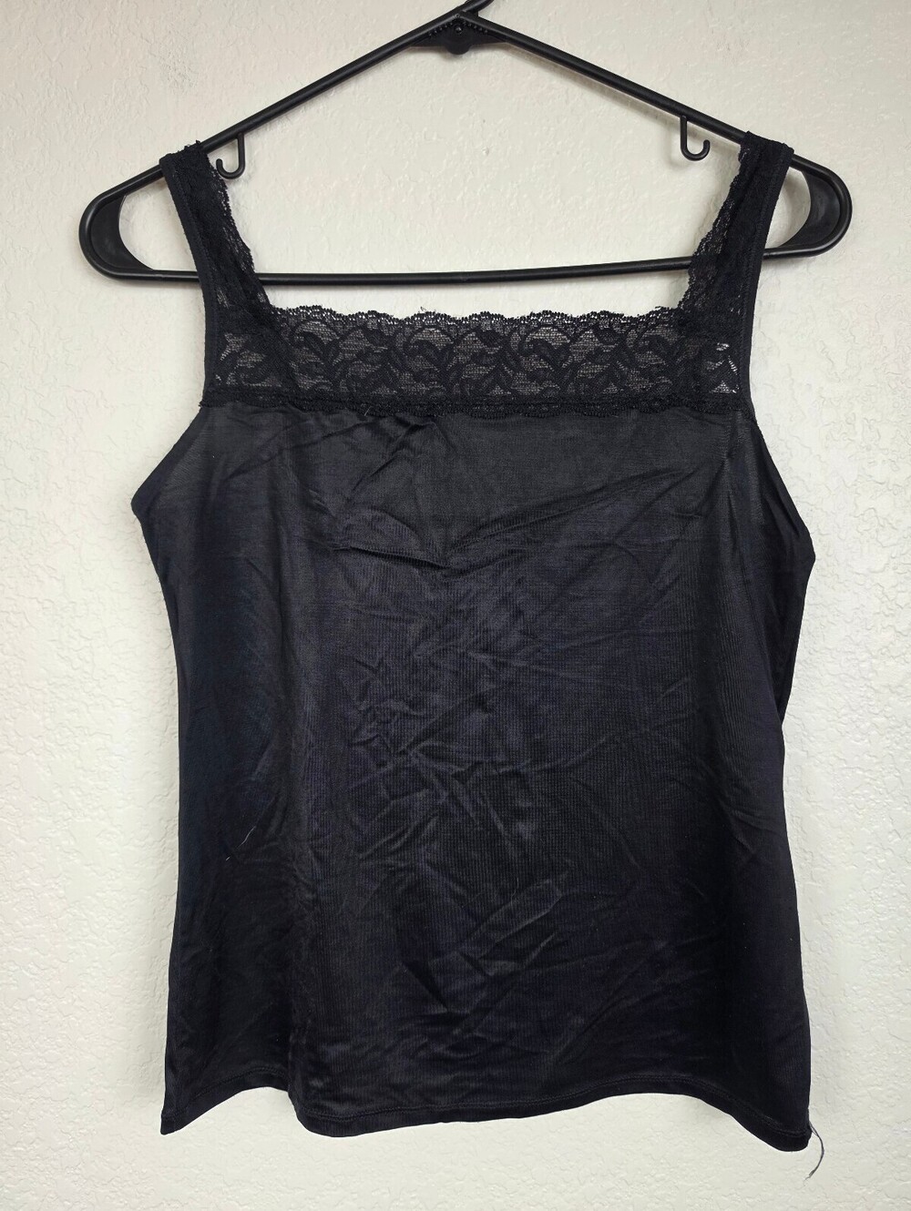 Vintage Vassarette Black Lace Trim Camisole Tank Top Medium
